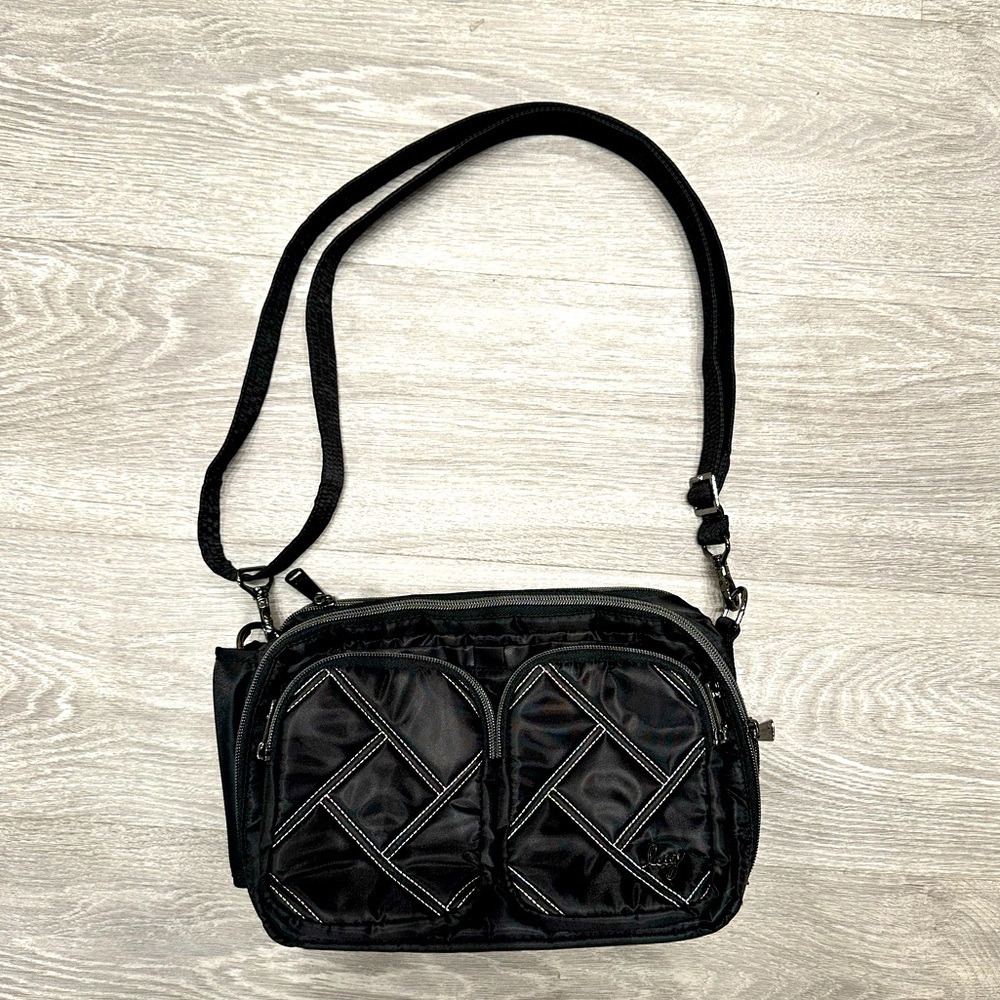 LUG like new Rider Crossbody bag in black with Rainbow stitching - QVC - travel